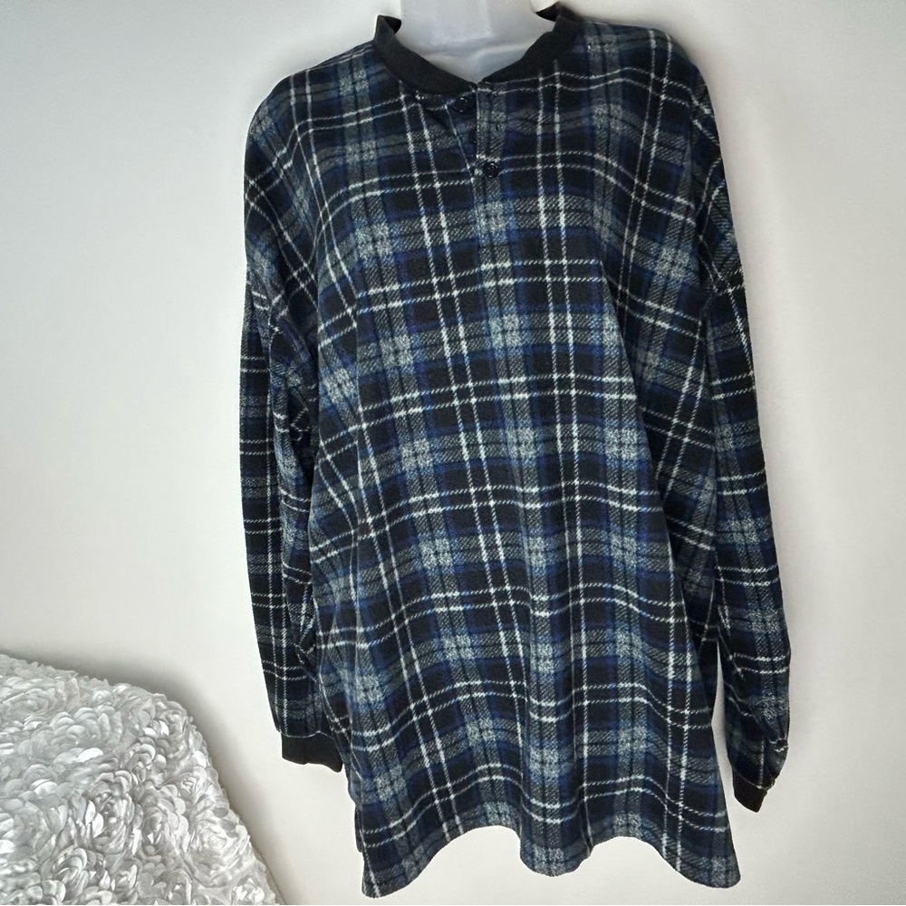 Cherokee Fleece Dark Blue & Black Plaid Pajama Gown XL.